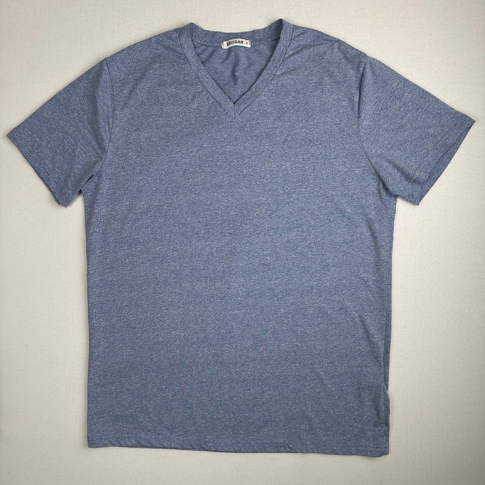 VEIISAR V Neck T Shirt Blue‎ Heather Short Sleeve Men's Medium